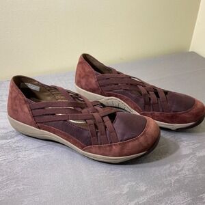 Dansko Elise Burgundy Suede Mesh Crisscross Slip On Sneakers Womens 41